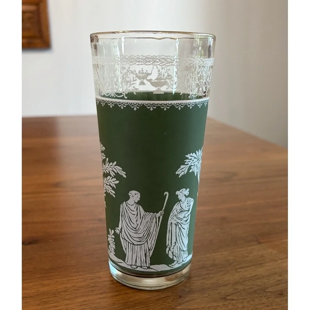 Wedgewood Jasperware Jeanette Glass Hellenic Green Greek Highball Glass 6.5